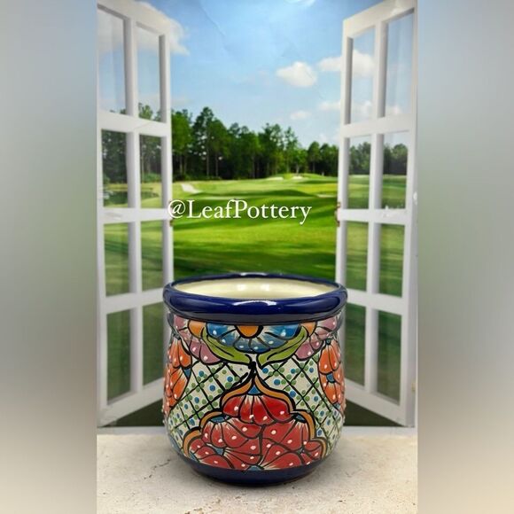 Penelope Talavera Handmade Multi Colored Ceramic Planter Pot with drainage hole - Picture 6 of 10